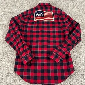 Angry Minnow Flannel Shirt Men’s Small Red Plaid Flag USA Button-Up Flannel 52